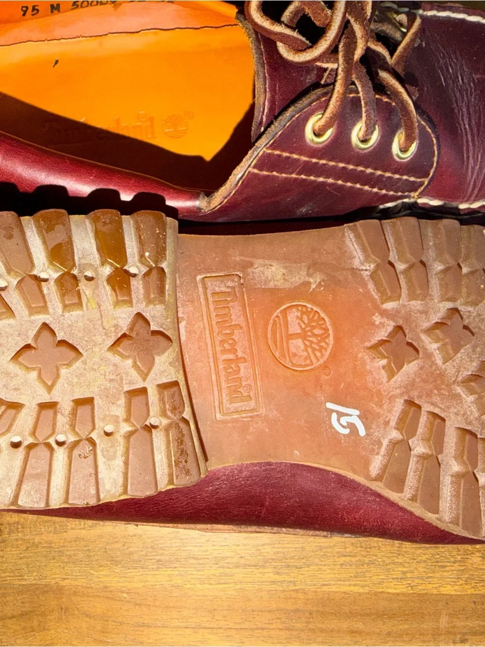 Timberland Men's Burgundy Leather Boat Shoes with Orange Insoles